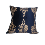 Velvet Mendhi Style Pillow, Blue/Gold 20" x 20"