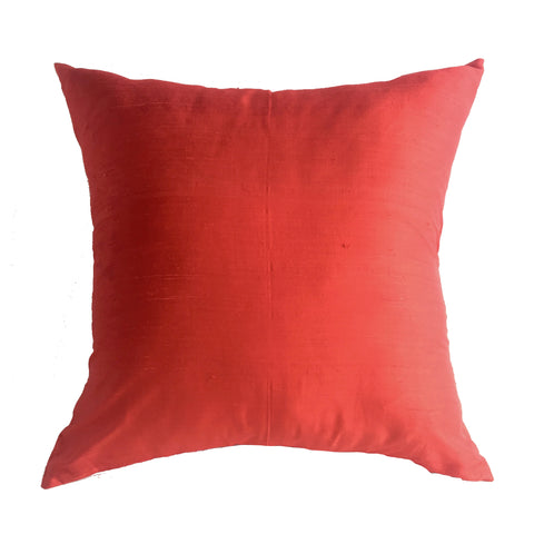 Raw Silk Handwoven Pillow, Red - 24" x 24"