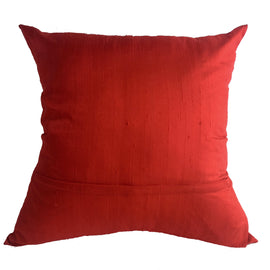 Raw Silk Handwoven Pillow, Red - 24