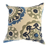 Suzani Style Beige Embroidered Pillow - 16" x 16"