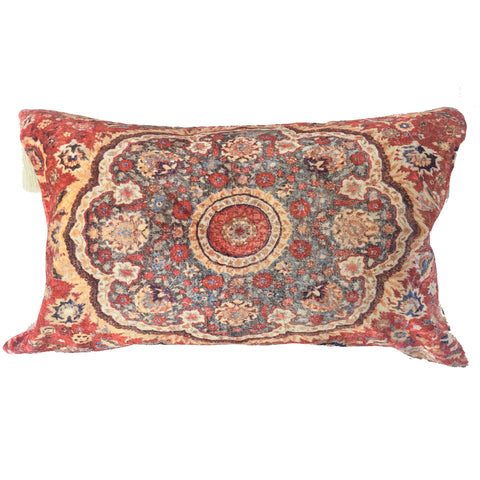 Velvet Carpet Pattern Pillow, Red - 13" x 21"