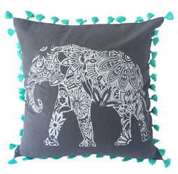 pillow grey/aqua cotton elephant print 20