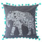 pillow grey/aqua cotton elephant print 20" x 20"