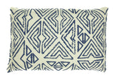 pillow natural/blue pattern cotton 12" x 24"