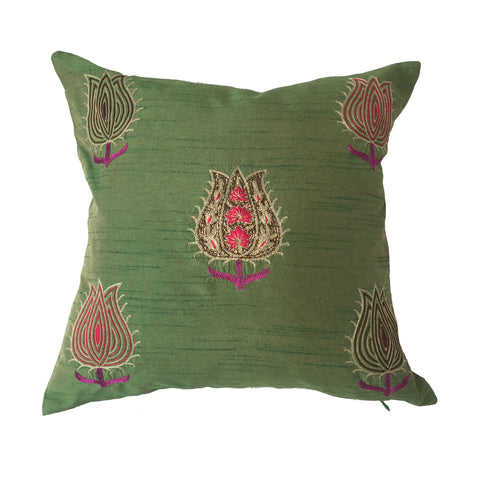 pillow lotus pattern green 16" x 16"