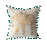 pillow natural/aqua cotton elephant print 20" x 20"