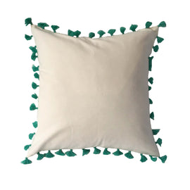 Elephant Print Pillow Natural - Aqua Tassel Trim - 20