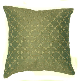 Raw Silk Embroidered Lattice Pattern, Minty Green - 16