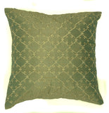 Raw Silk Embroidered Lattice Pattern, Minty Green - 16" x 16"
