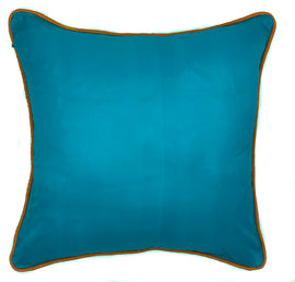 Silk Pillow with Contrast Piping, Turquoise/Orange - 16