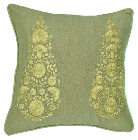 pillow paisley embroidered cotton natural/tan 16" x 16"