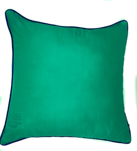 Silk Pillow with Contrast Piping, Aqua Green/Royal Blue - 16