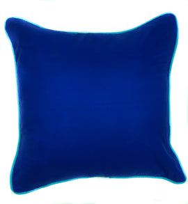 Silk Pillow with Contrast Piping - Royal Blue/Turquoise - 16 " x 16 "