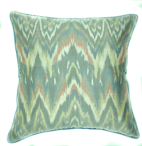 pillow raw silk ikat pattern multi colour 16" x 16"