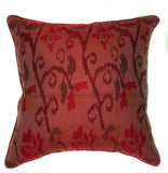 Raw Silk Hand Woven Ikat Pattern, Red/Burgundy - 16" x 16"
