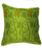 pillow raw silk Ikat pattern green/gold 16" x 16"