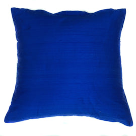 Raw Silk Hand Woven Pillow, Royal Blue - 16