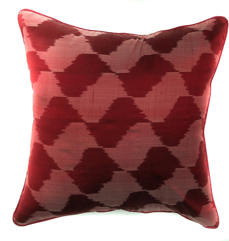 pillow raw silk ikat pattern red 16" x 16"