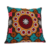 Suzani Style Brown/Multi Colour Embroidered Pillow - 20" x 20"