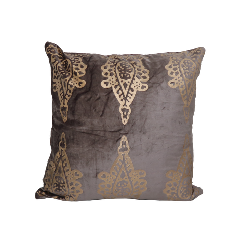 Velvet Mendhi Style Pillow, Lilac/Grey 20" x 20"