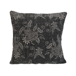 pillow floral woven rug design dark grey 18" x 18"